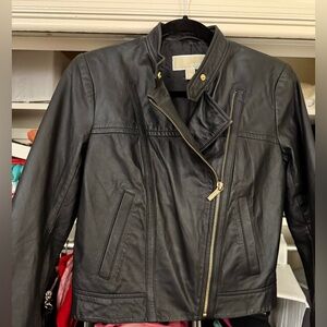 Michael Kors Black Leather Jacket with Gold Accents new w/out tags S